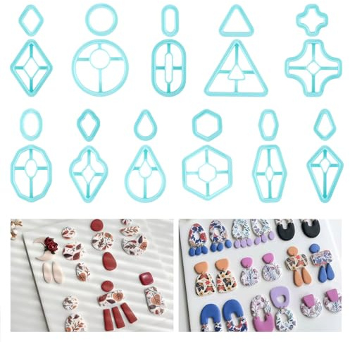 ORIGACH 22 Stück Boho Geometrische Polymer Clay Ausstecher Ohrringe | Polymer Clay Cutters Mit Aufbewahrungsbox Geometrische Modelliermasse-Ausstecher für Schmuckherstellung DIY Ohrringe
