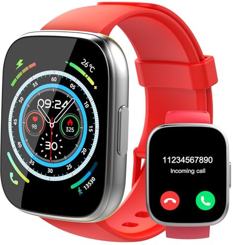 Puqo Montre Connectée Homme Femme, 1.95 Smartwatch avec Appel Bluetooth, 100+ Modes Sportifs, Montre Intelligente avec Podometre/Sommeil/Cardiofrequencemetre, Etanche IP68 Montre Sport, Rouge