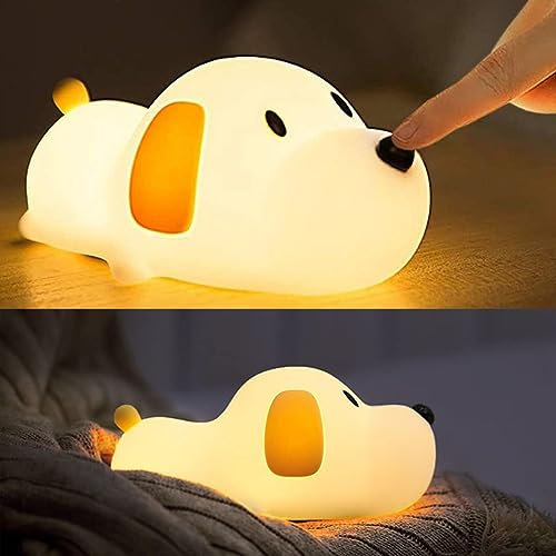 Qoddle Baby Night Light, Dog Night Light for Baby & Kids, Safe Soft Silicone Bedside Lamp with Multicolor Light Bulb, Cute Doggy Night Lamp, Perfect for Baby Nursery, Sleeping Bedroom, and Desk