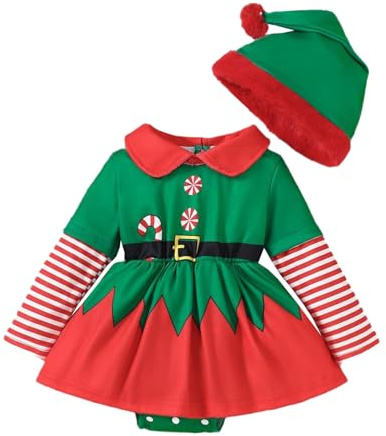 Generico Vestito Natale Neonata, Abito Babbo da Bambina Costume Natalizio Completo Outwear Dress in Pile Polare Caldo Rosso Festival Abbigliamento