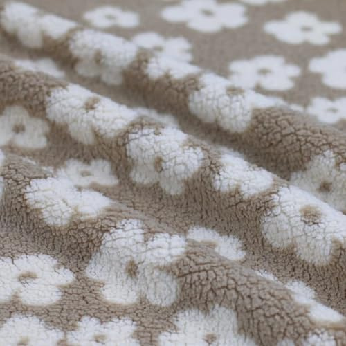 Teddy Teddystoff | Teddyplüsch | Blumen | Meterware | 2 Farben | ab 50x150cm (dunkelbeige)