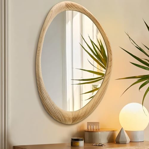 AAZZKANG Asymmetrischer Wandspiegel aus Holz, rustikal, unregelmäßige Wandmontage, Spiegel, 70 x 50 cm, Schminkspiegel, großer dekorativer Spiegel für Badezimmer, Schlafzimmer, Wohnzimmer, Flur
