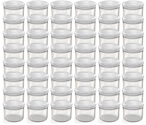 Oputec 48 x 230 ml Einmachgläser mit Schraubdeckel Weiß – Perfekt für Marmeladen, Konfitüren und mehr, kleine Gläser mit Deckel, ideal als Mini-Marmeladengläser und Schraubgläser
