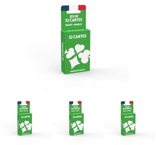 LA DUCALE Jeu de 32 Cartes - Jeu de belote, Manille, Poker Menteur, 19cm x 10cm x 1,5cm (Lot de 4)