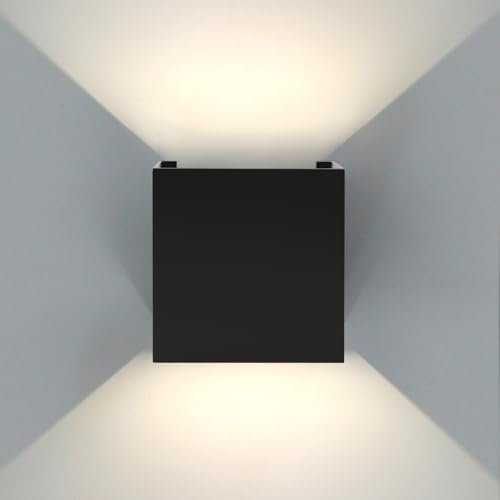 Kerry LED Wandleuchte Wand Aussen Innen 6W 3000K Warmweiß Außenlampe mit Einstellbar Lichtwinkel, IP54 Wasserdicht Wandlicht Modern Schwarze Aluminium Außenwandleuchten, Up& Down Wandbeleuchtung
