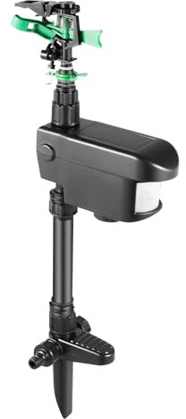 Ahuyentador solar de animales, 120°, aspersor solar para gatos, para jardín, con detector de movimiento y luz estroboscópica, para repeler mapaches, perros, pájaros, etc., 30 ㎡