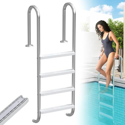 LZQ Échelle de piscine en acier inoxydable | Échelle de piscine avec 4 marches antidérapantes | Résistante jusqu’à 150 kg | Échelle de piscine avec sécurité antidérapante | Échelle d’accès pour