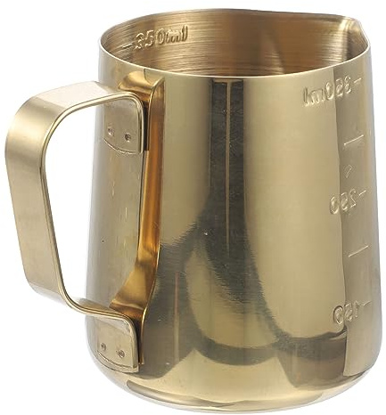 HOMSFOU Stainless Steel Milk Frothing Pitcher Cappuccino Jug with Measurement Scale for Latte Art for Home Cafe and Restaurant Use Stylish Gold Finish