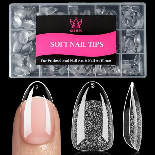 QIEK Soft Gel X Nageltips Full Cover Nail Tips 240 Stück 15 Größen | Vorgeformte Kein Feilen Erforderlich Press On Fake Nagel Tips für Gelnägel, geeignet für Home DIY Nageldesign Salons