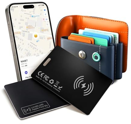 Wallet Tracker Card 1.7mm Ultra Slim 1 Pack - Rechargeable IP68 Waterproof Air Tracker Tag, Works with Apple Find My, Bluetooth Item Locator for Wallet, Keys, Luggage, Apple MFi Certified (iOS Only)