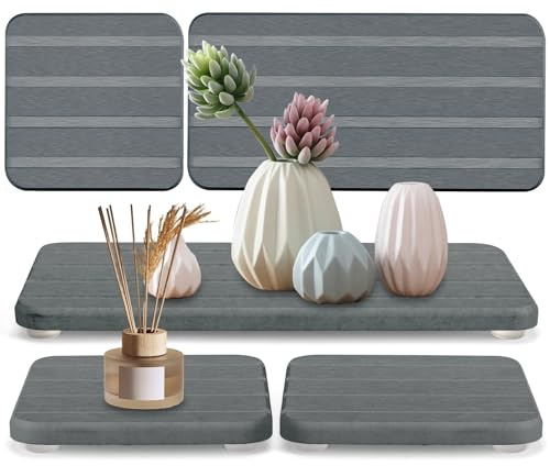 3PCS Diatomite Drying Tray Set, Fast Water Absorbing Stone Coaster for Kitchen Sink & Bathroom, Includes 8x4 & 4x4 inch Pads for Soap, Sponge, Toothbrush, Keeps Countertop Dry (Dark Gray)