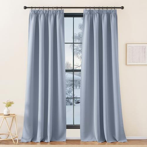 KGORGE Kälteschutz Thermovorhang mit Kräuselband Vorhänge Blickdicht | Spa-blau, 2er Set, 240 x 140 cm(HxB), Thermo Vorhang gegen Kälte für Schienensystem, Verdunkelung, für Wohnzimmer