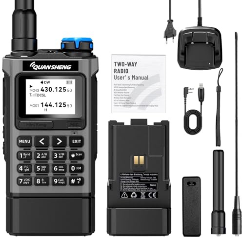 QUANSHENG UV-K1 Walkie Talkie Handheld Ham Radio, 2500 mAh High Capacity Battery, 50-600 MHz Full Band Receive, Air Band, One Key Frequency Match, Wireless Copy, NOAA, USB-C Charging Two Way Radio