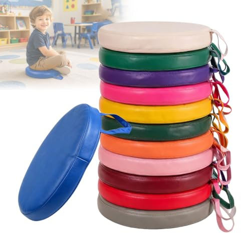 Tasofac 12er-Pack Kinder-Bodenkissen, Regenbogenfarben | Schaumstoffsitz mit Griff, Abnehmbarer Bezug, Flexible Sitzgelegenheiten für Klassenzimmer