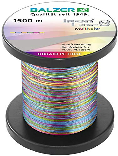 Balzer Iron Line 8 Multicolor - 1500m geflochtene Schnur zum Spinnfischen, Durchmesser/Tragkraft:0.25mm / 20.3kg / Farbwechsel alle 10m