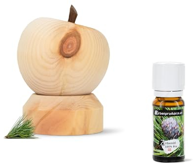 Zirbenapfel mit Ablageteller und 10ml Bio-Zirbenöl - luftgetrocknetes Zirbenholz
