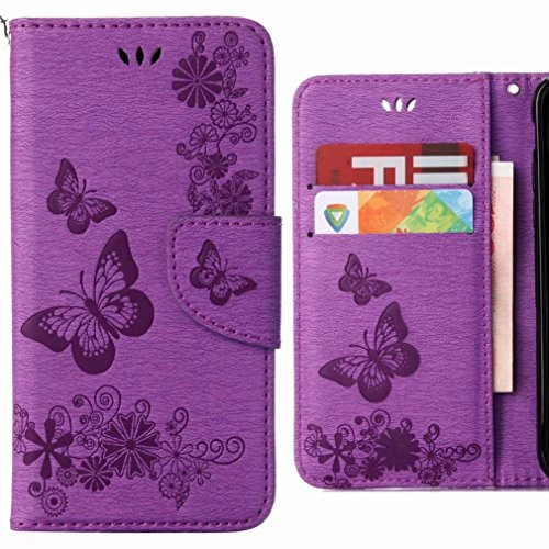 Cover Huawei Mate 10 Lite Custodia, Ougger Portafoglio PU Pelle Magnetico Morbido Silicone Cover Protettivo Borsa Custodie per Mate 10 Lite con il titolare della Carta, Striscia di farfalla (Viola)