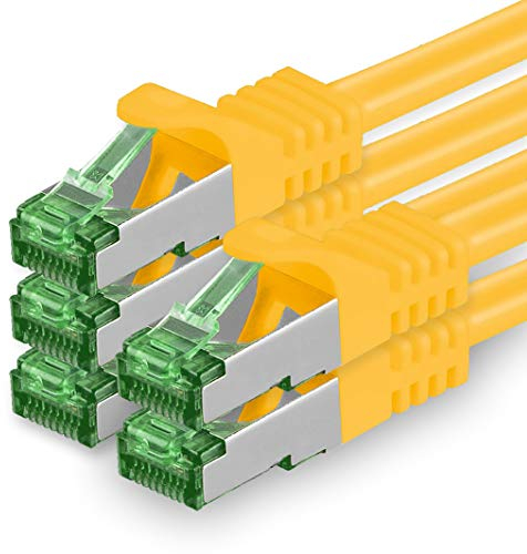 1aTTack.de 0.25 M Cat.7 Netzwerk-Kabel 5 Stück Cat7 Patch-Kabel LAN-Kabel Ethernet RJ45 10 Gbit/s (Alle Internetgeschwindigkeiten) Gelb 0,25 Meter