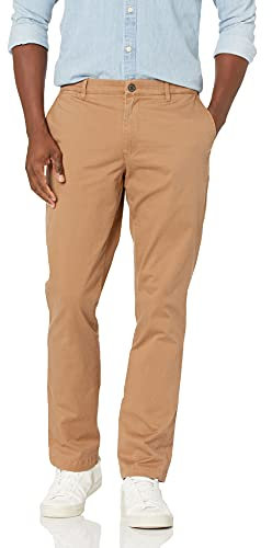Amazon Essentials Pantalon Chino en Tissu Stretch Confortable Délavé Coupe Athlétique (Déjà Goodthreads) Homme, Brun Kaki, 31W / 30L