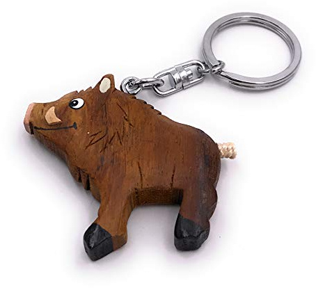 Onwomania - -Wildschwein Eber Stoßzähne Schlüsselanhänger - Holz Glücksbringer ideal als Geschenk z.B. für den besten Freund, die beste Freundin, Mama - Für Männer, Frauen & Kinder