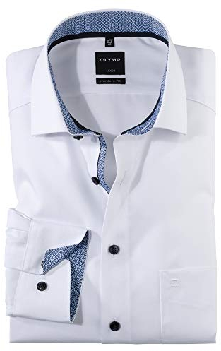 OLYMP Businesshemd Luxor Modern Fit - Pflegeleicht, 100% Baumwollhemd Herren Langarm - Global Kent Kragen - Hemden für Herren - Weiss 00-41