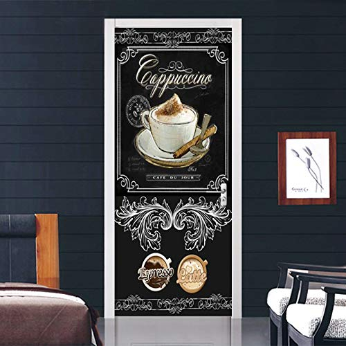Yelilad Türtapete Selbstklebend TürPoster Tür Aufkleber Für Innentüren 3D Europäischen Stil Retro Tafel Kaffee Graffiti Wandbild Tapete Restaurant Cafe Tür Paste PVC Wasserdicht Aufkleber 77x200 cm