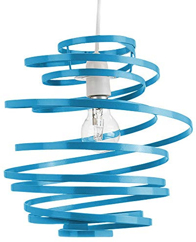 Modern Designer Vibrant Teal Gloss Metal Double Ribbon Spiral Swirl Ceiling Light Pendant Shade | 23cm Diameter | 60w Maximum by Happy Homewares
