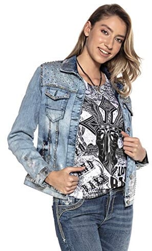 Cipo & Baxx Damen Jeansjacke Series – Klassische Denim, Leder, Sport Verschiedene Jackenmodelle – Knopf und Reißverschluss – Sweat-Kapuze und Sweatärmeln – mit Modernen Komfort-Details