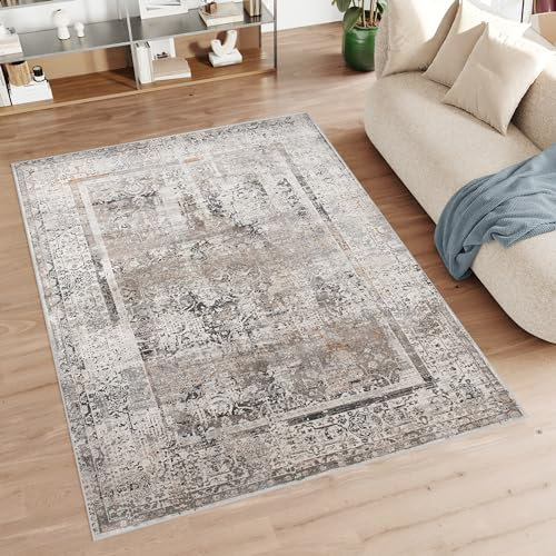 TAPISO Feyruz Teppich Kurzflor Hellgrau Creme Klassisch Verwischt Orientalisch Ornament Floral Wohnzimmer Schlafzimmer ÖKO-TEX 240 x 330 cm