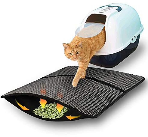 SONNIG Katzenklo Matte Katzenstreu Matte Katzentoilette, Faltbares Katzenmatte Katzenklo Vorleger Unterleger Wasserdichte EVA Doppelte Schichte Entwurf Bienenwabe Katzen Matte, Grau
