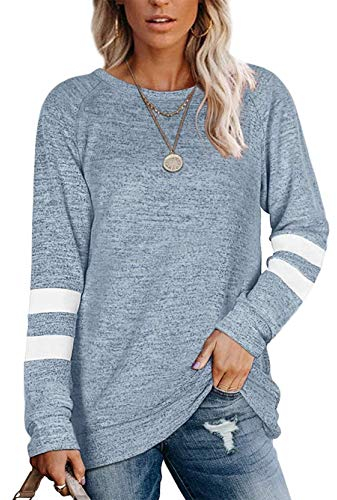 Famulily Long Jumpers for Women Warm Cosy Tunic Tops for Leggings Light Blue M