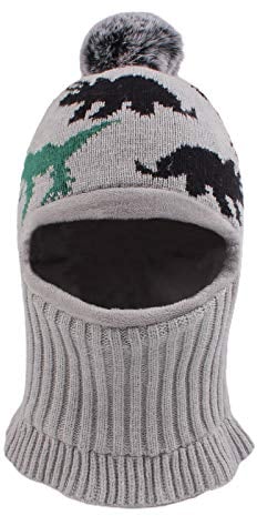 XIAOHAWANG Baby Wintermütze Junge Strickmütze Baby Mädchen Mütze Mit Bommel Baby Junge Beanie Mütze (Gris Dinosaure, 3-10Jahen)