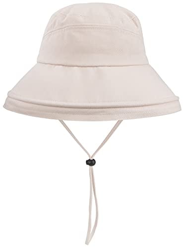 Heveer Winddicht Sonnenhut Breite Krempe Fischerhut UV Schutz Baumwolle Sommerhut mit Nackenklappe für Frauen Outdoor Gehen Strand Radfahren