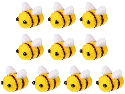 EXCEART 10Pcs Wollfilz Biene Handwerk Kugeln Bee Wolle Filz Mini Handwerk Kugeln Bee Wolle Filz DIY Bee Handwerk Ornamente für Baby Dusche DIY Handwerk Kleidung Hut Kostüm