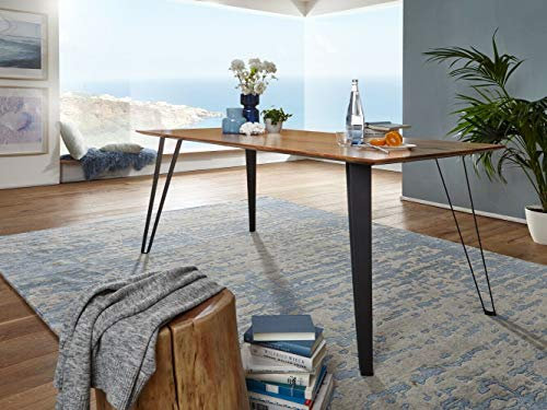 Esstisch TI-0483 Akzie Massiv Aluminium Schwarz Natur 200x100 Schweizer Kante