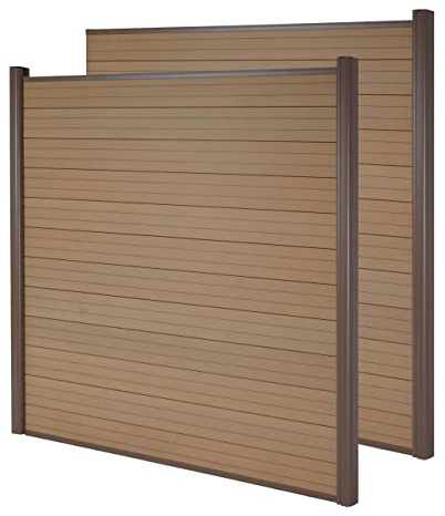 Mendler WPC-Sichtschutz Sarthe, Windschutz Zaun, Alu-Pfosten 2er Set, 3,75m - Teak
