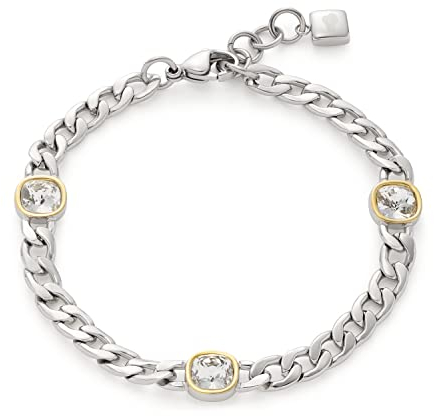 Leonardo Mora Armband aus Edelstahl 1 Stück, silberfarbenes Glieder-Armband mit Panzerkette und facettierten Glassteinen bicolor, Damenschmuck, 021772