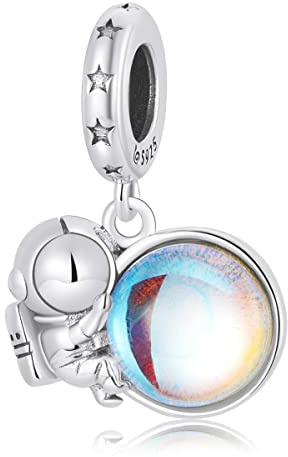 NINGAN Mond, Stern, Astronaut Serie Charme Perlen 925 Sterling Silber Anhänger Glänzender Zirkon Perlen Kompatibel mit Damenarmband Halskette (Astronaut)