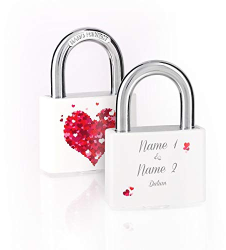 Herz & Heim® Liebesschloss zur Hochzeit mit gratis Gravur der Namen - Herz Herz aus Herzen