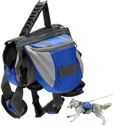 Cyrank Hunderucksack Geschirr, Reise Camping Hundesatteltasche Hundewanderrucksack mit Reflexstreifen für kleine mittelgroße Hunde(M)
