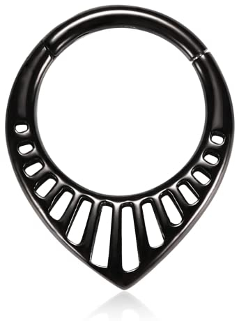 Teardrop Septum Clicker Ring Daith Piercing Schmuck Chirurgenstahl Septum Nasenring Hoop Schwarz Higned Segment Ring Rook Ohrringe Helix Knorpel Conch Tragus Piercing Schmuck 10mm Hohlgeschnitzt