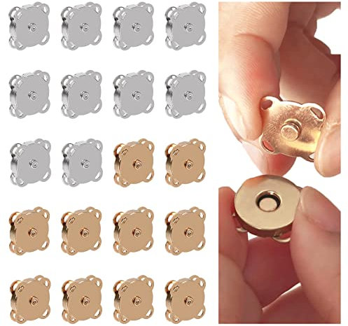 20 Paia Bottoni Magnetici Materiale Metallico.Scatto Magnetico in Metallo da 14 mm.Bottone Magnetico Da Cucire Fai Da Te.Chiusura Magnetica Bottoni Automatici Magnetici per Borse(Colore Oro/Argento)