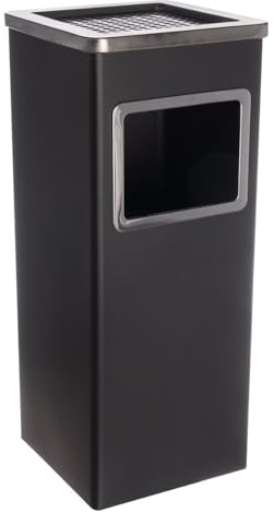 Curvaso Premium Dustbin Large Rubbish Waste Bin with Ashtray Removal Lid Free Standing Stainless Steel Indoor Outdoor for Home Garden Office Restaurant Pub Black Square