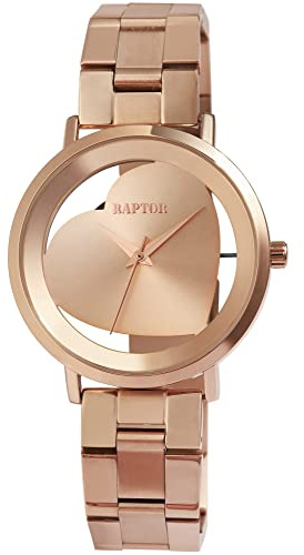 Raptor Hanna Damen-Uhr Edelstahl Gliederarmband Faltschließe Analog Quarz RA10233 (roségoldfarbig)