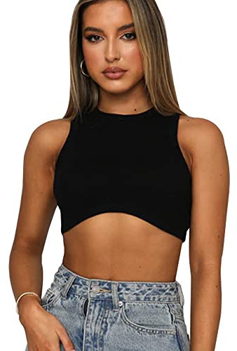 QKEPCY Canotta Donna Magliette Sportivo Fitness Senza Maniche Top Corto Estive Camicie Tank Top Girocollo Lupetto Racerback Crop Top Sport Yoga T Shirts Canottiera