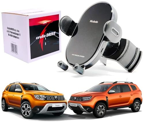 CraVeDRIVE 15W Handyhalterung Auto mit Ladefunktion I Kompatibel Runde Lüftungen Dacia I Wireless Quick Charge I Handyhalterung Auto Induktives Laden I für Duster Sandero Dokker Logan