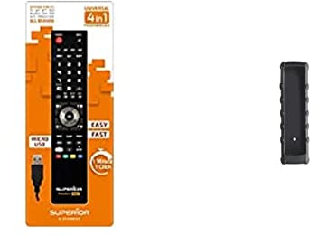 Superior Freedom Micro-USB 4in1 - Telecomando universale programmabile con quattro banchi di memoria & Meliconi Guscio Salvatelecomando Universale, in gomma elastica, L- Dimensioni 50-55 mm
