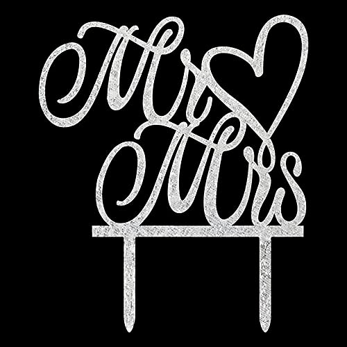 Wambere Hochzeitstorten Topper,Mr and Mrs Cake Topper Tortenaufsatz aus Holz für Hochzeit, Brautparty, Jubiläum, Verlobungsdekoration und Gastgeschenke,Kuchendekoration,Silber