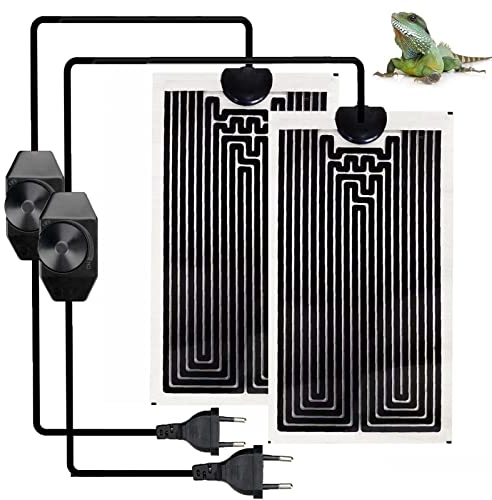 zhongguoqiaomao 2Pcs Reptilien Heizkissen 7W einstellbar Reptile Wärmekissen mit Temperaturregelung für Schildkröte Schlangen Eidechse Gecko Spinne Raupe Sicherheit Aquarium Wärmematte (15x28CM)