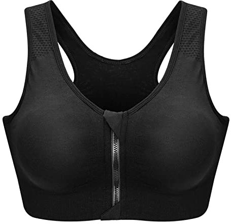 Zoerea Reggiseno Sportivo Senza Ferretto da Donna con Cerniera Frontale e Pastiglie Rimovibili per Ginnastica Corsa Yoga Nero,3XL